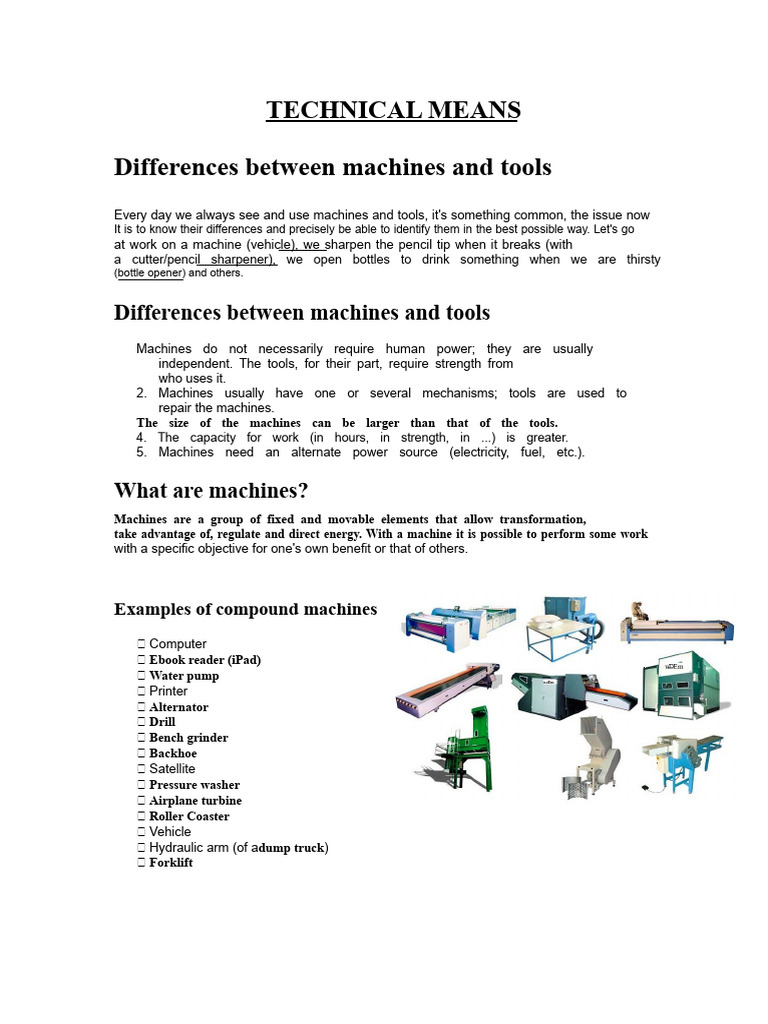 Difference Between Tools and Machines For 2nd Grade | PDF | Machines ...