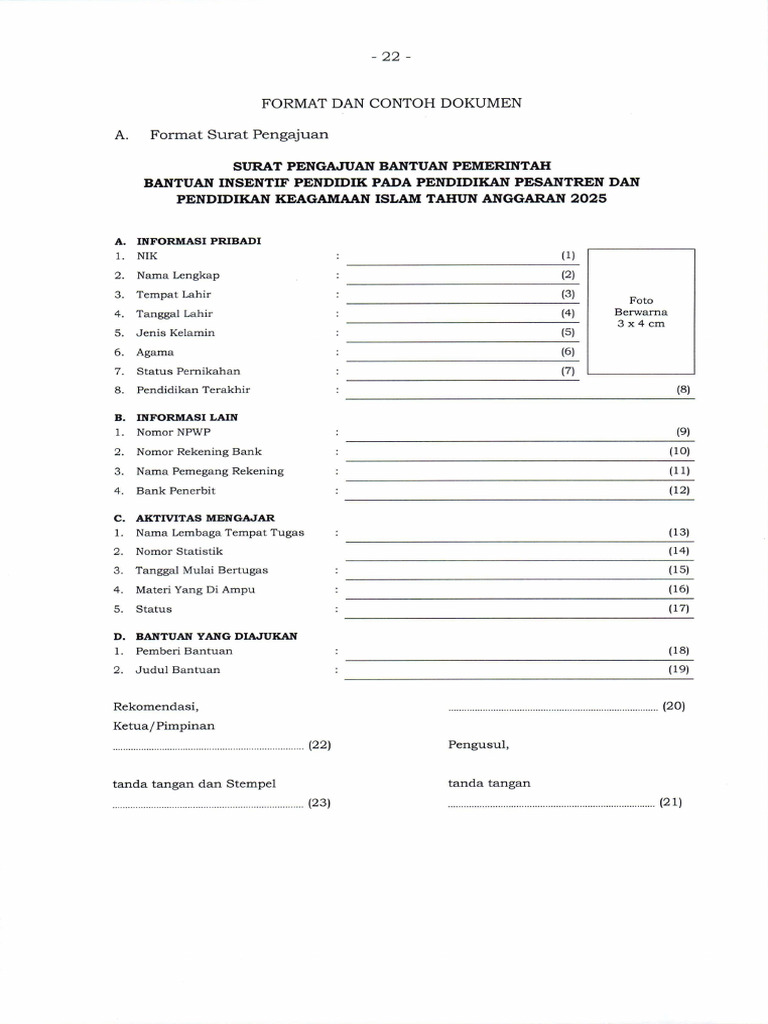 Contoh Permohonan Bantuan Insentif | PDF