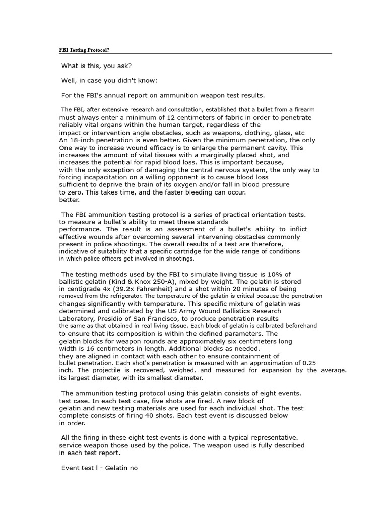 FBI Ballistic Test Protocol Overview | PDF | Bullet | Ballistics