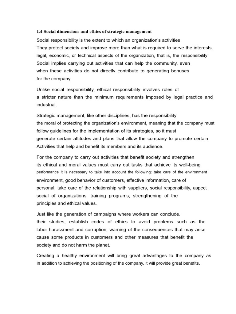 1.4 Social and Ethical Dimensions of Strategic Management | PDF ...