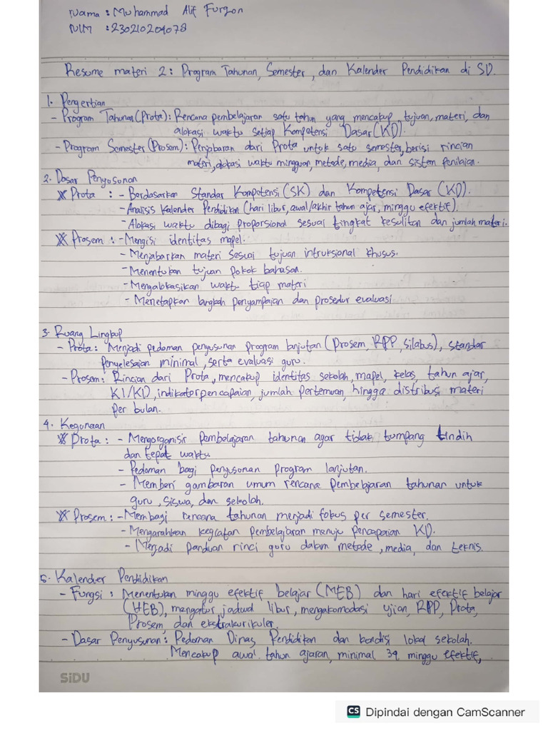 Resume Materi 2 PROTA, PROSEM, Dan Kalender Pendidikaan - Muhammad Alif ...