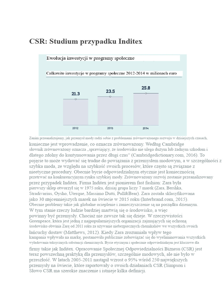 CSR - Studium Przypadku Inditex | PDF