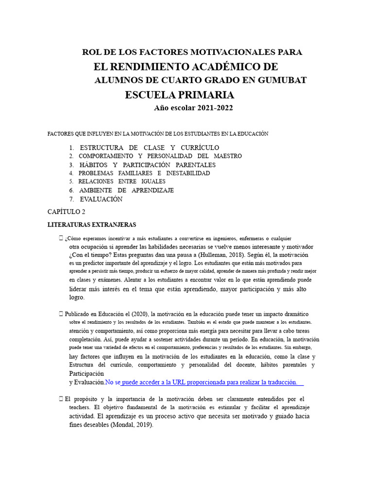 Motivación y Rendimiento Académico en 4° Grado | PDF | Aprendizaje ...