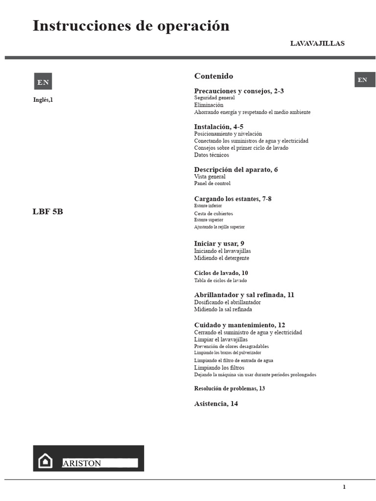 Instrucciones de Uso del Lavavajillas | PDF | Lavavajillas
