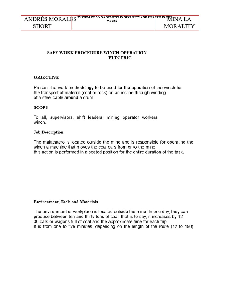 Safe Winch Operation Procedures | PDF | Risk | Occupational Safety And ...