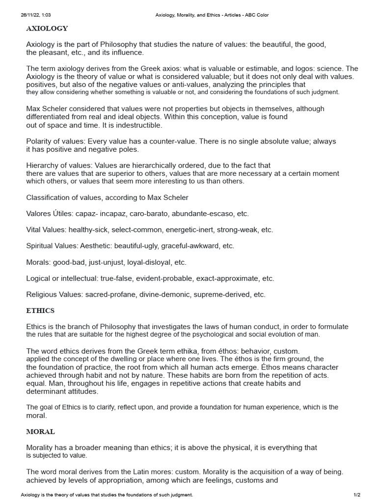 Axiology, Morality, and Ethics Explained | PDF | Value (Ethics ...