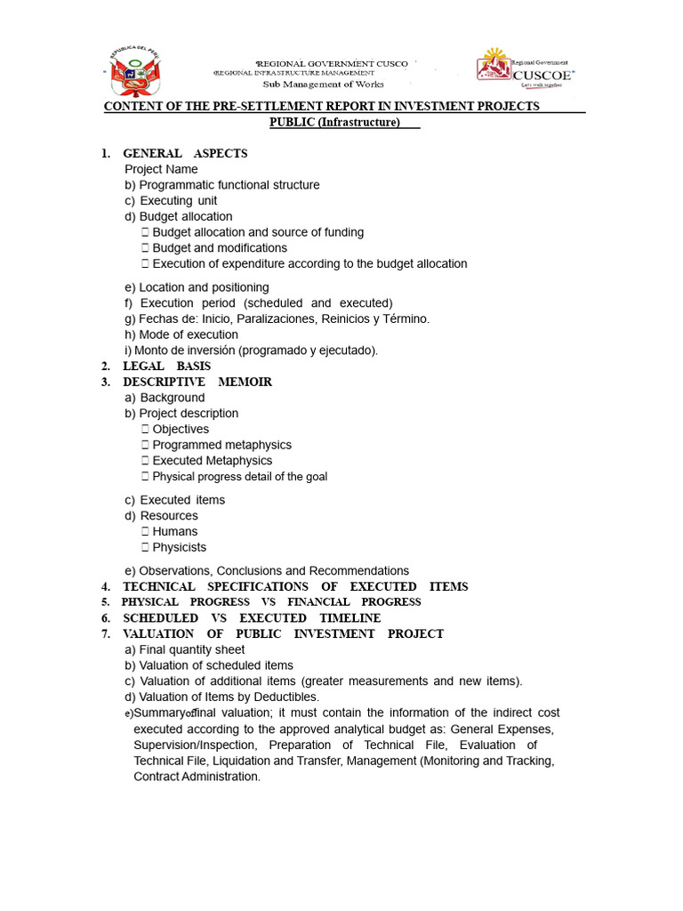 Pre-Settlement Report for Public Projects | PDF | Budget | Government ...