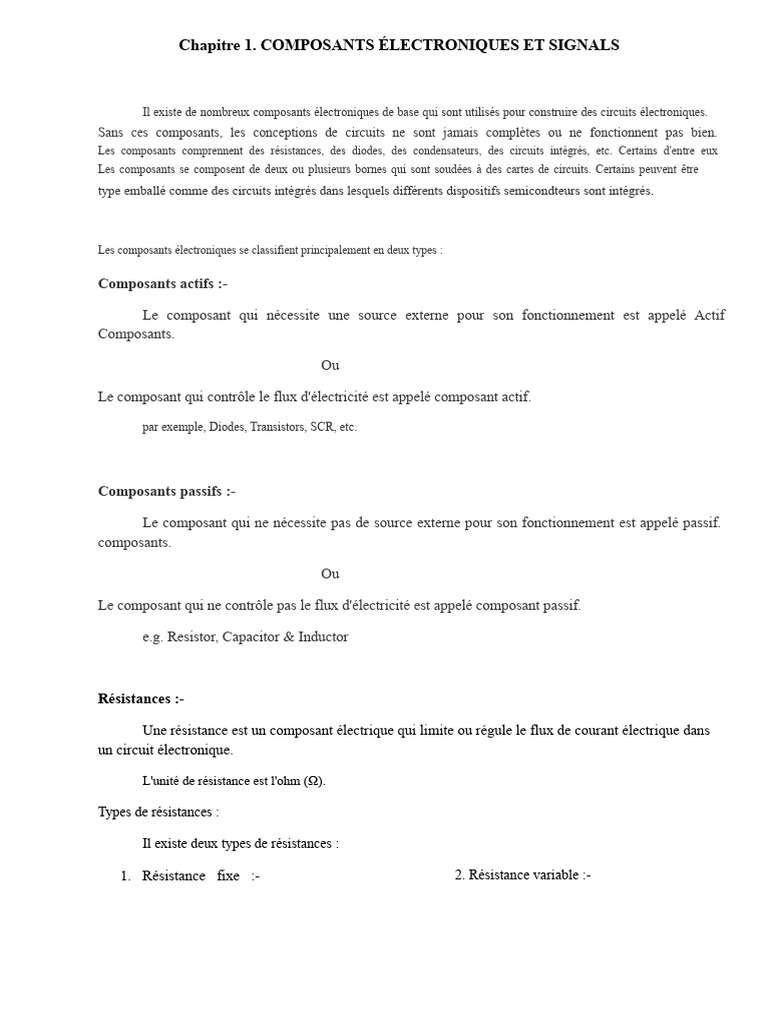 Composants Électroniques Essentiels | PDF | Résistance (composant ...
