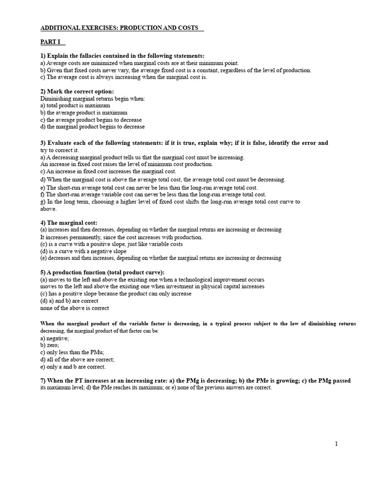 Production Costs and Marginal Analysis | PDF | Average Cost | Long Run ...