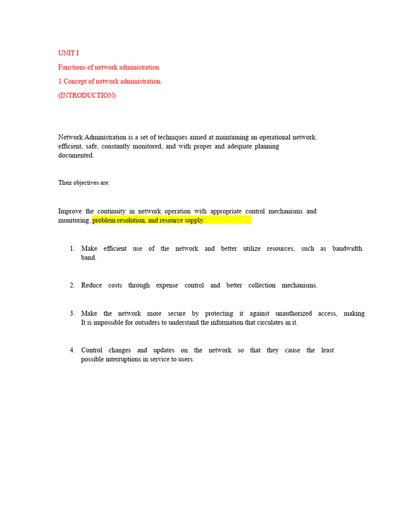 UNIT I Network Management - Functions of Network Administration | PDF ...