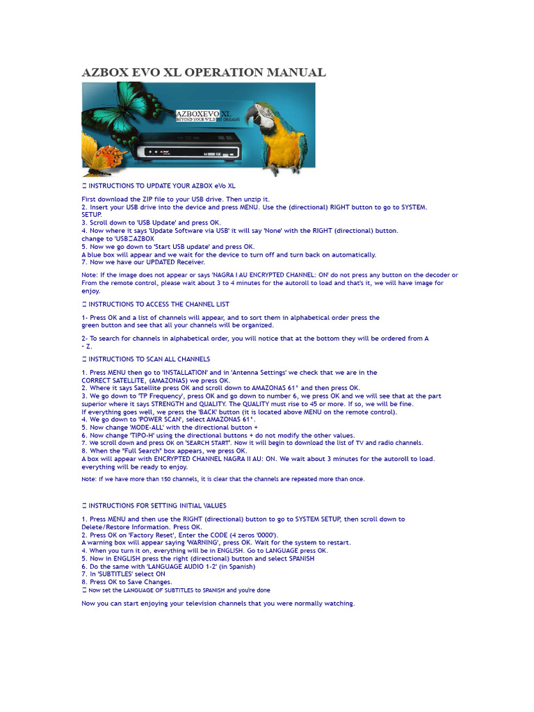 AZbox EvO XL OPERATING MANUAL | PDF | Usb Flash Drive | Usb