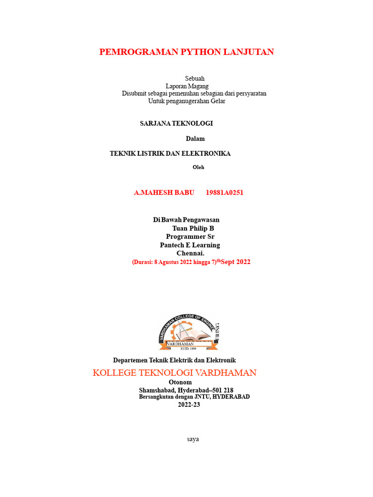Laporan Magang Pemrograman Python Lanjut | PDF