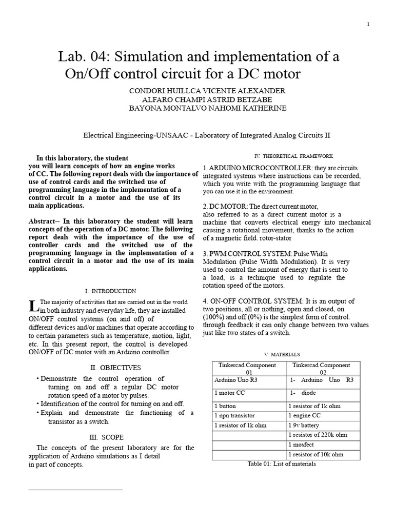 DC Motor On/Off Control with Arduino | PDF | Electrical Network | Resistor