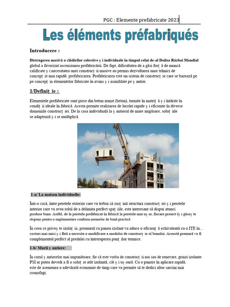 Prezentare Despre Elementele Prefabricate | PDF