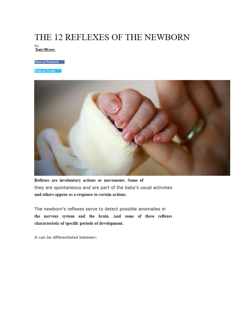 The 12 Reflexes of The Newborn | PDF | Infants