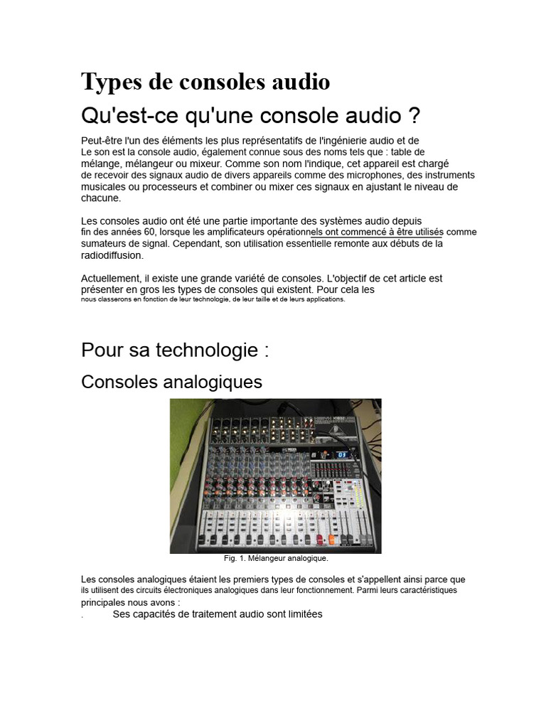 Types de consoles audio : analogiques et numériques | PDF | Analogique ...
