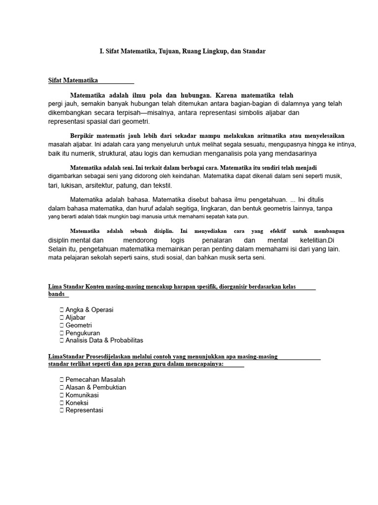 Sifat dan Standar Matematika K-10 | PDF