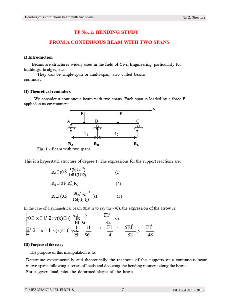 TP2 - Study of A Continuous Beam With 2 Spans | PDF | Beam (Structure ...