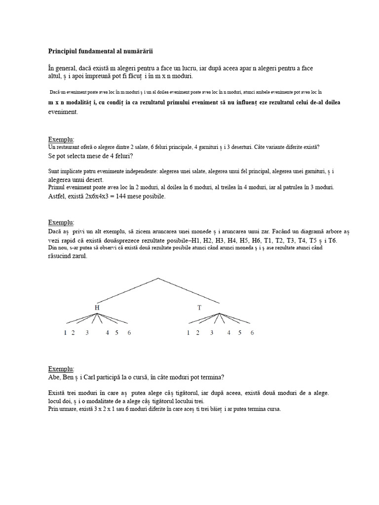Principiile de Numărare, Permutări Și Combinări | PDF