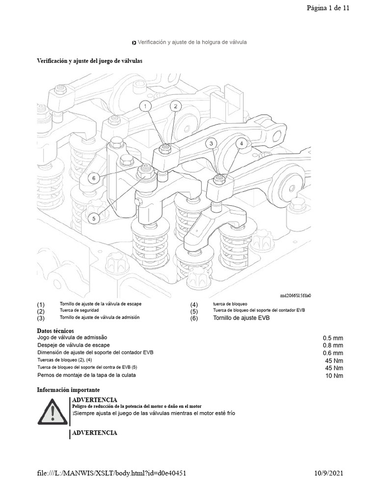Ajuste de Holgura de Válvulas Motor | PDF | Tornillo | Tuerca (Hardware)