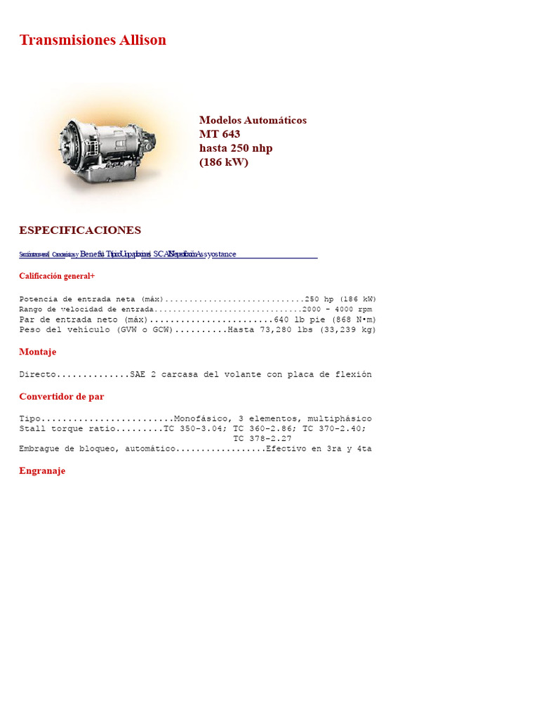 Transmisión Automática Allison MT 643 | PDF | Camión | Transmisión ...