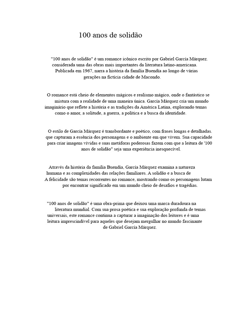 100 Anos de Solidão: Uma Análise Literária | PDF
