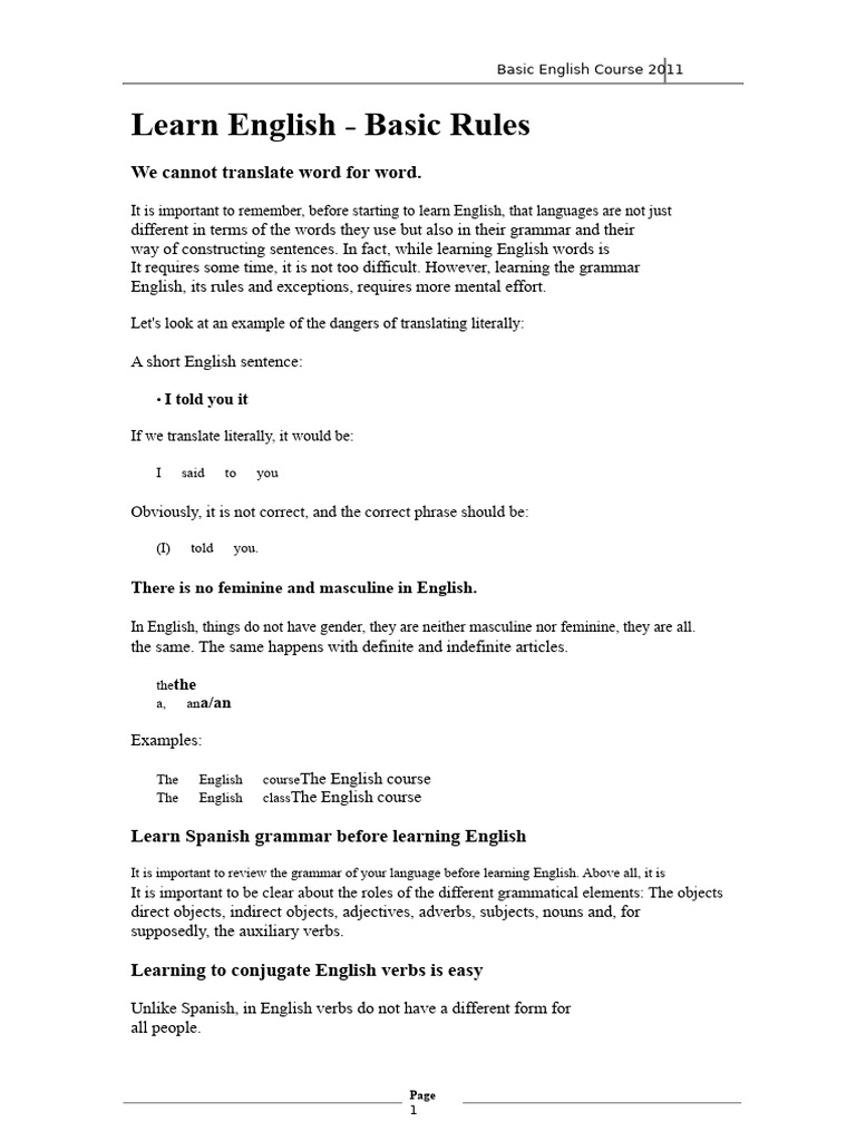 Basic English Course - Manual | PDF | Grammatical Gender | English Language