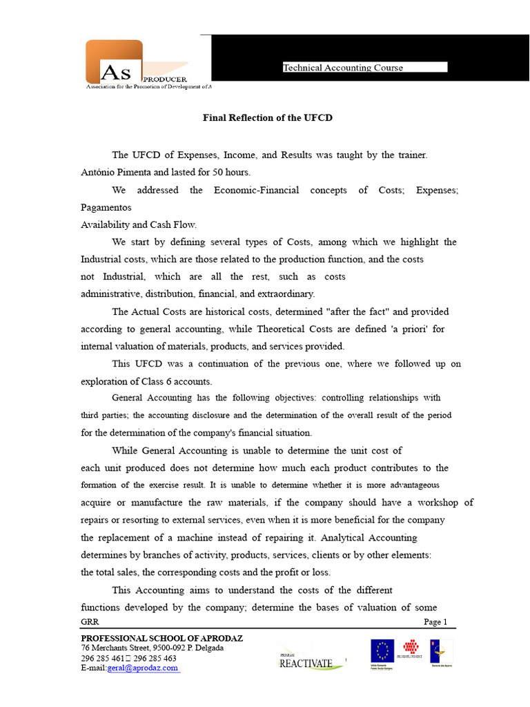 Reflection On Expenses, Income, and Results | PDF | Expense | Valuation ...