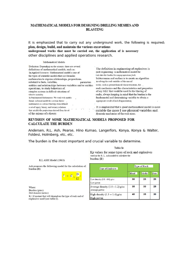 Mathematical Models for Drilling and Blasting | PDF | Mathematical ...