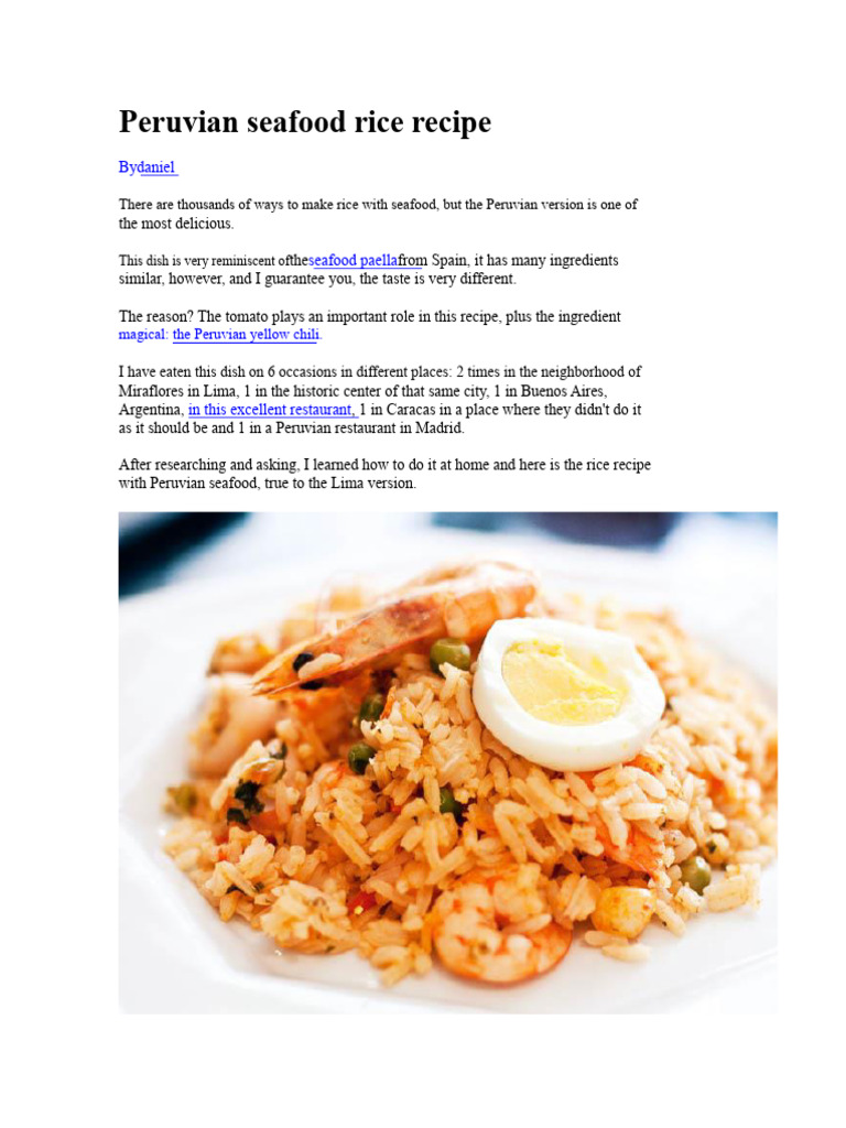Peruvian Seafood Rice Recipe | PDF | Asian Cuisine | Foods