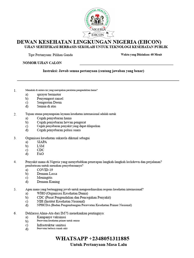 Ujian Sertifikasi EHCON 2024 untuk Teknologi Kesehatan | PDF