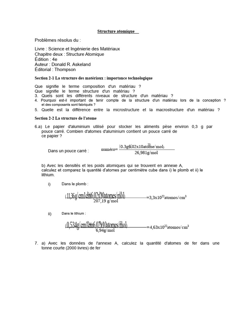 Structure atomique et matériaux en science | PDF | Liaison chimique ...