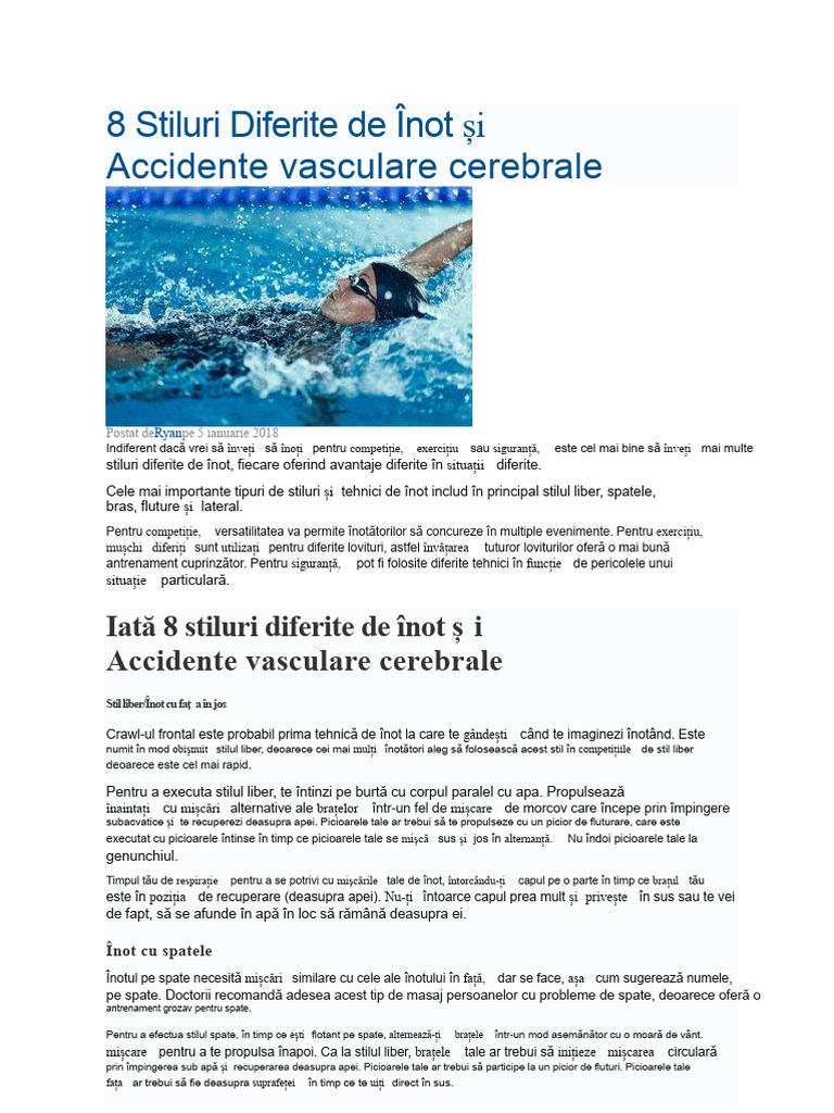 8 Stiluri Și Tipuri Diferite de Înot | PDF