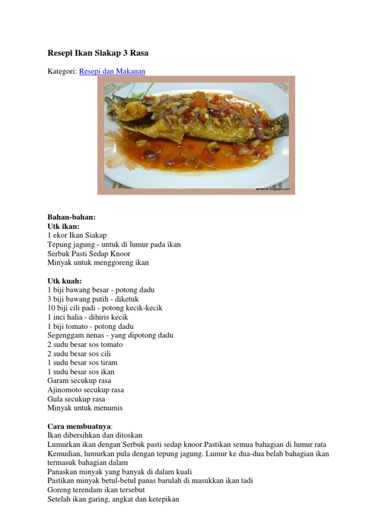 Resepi Ikan Siakap 3 Rasa Pdf