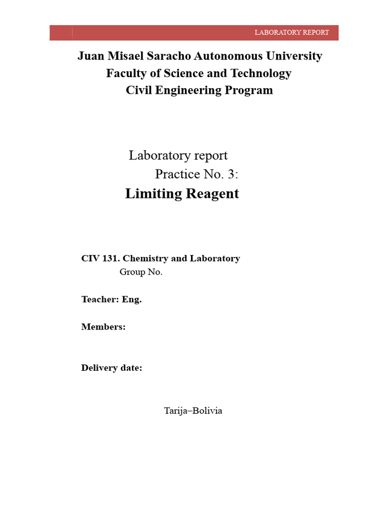 Limiting Reagent Laboratory Report | PDF | Mole (Unit) | Stoichiometry