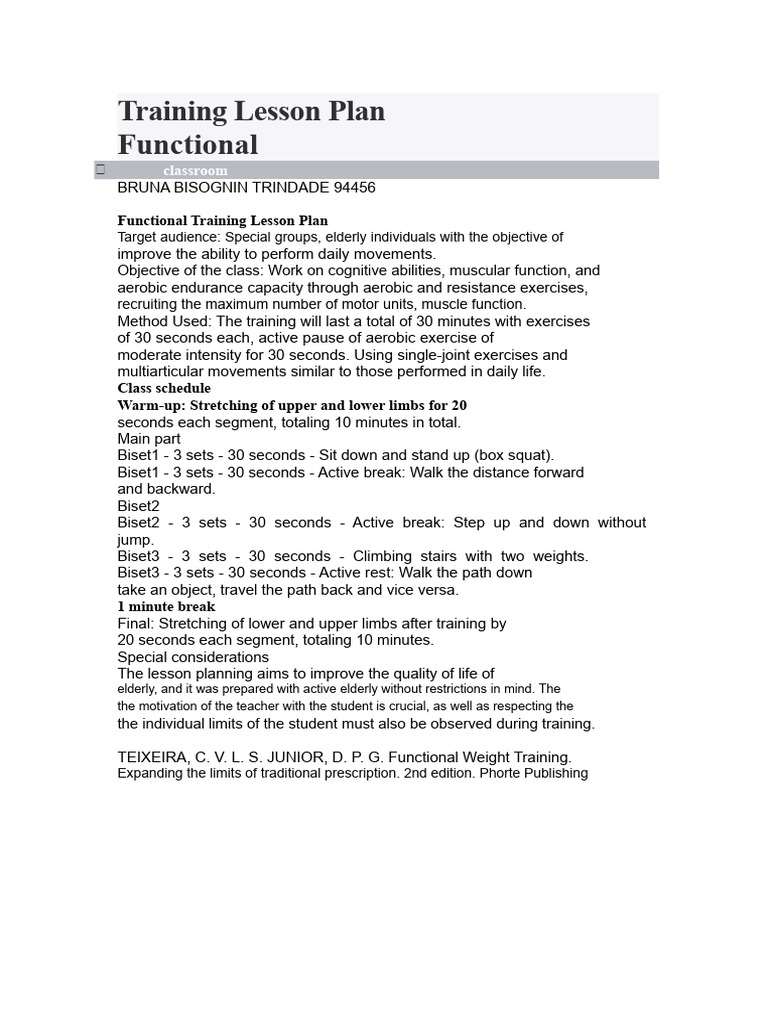 Functional Training Plan for Seniors | PDF