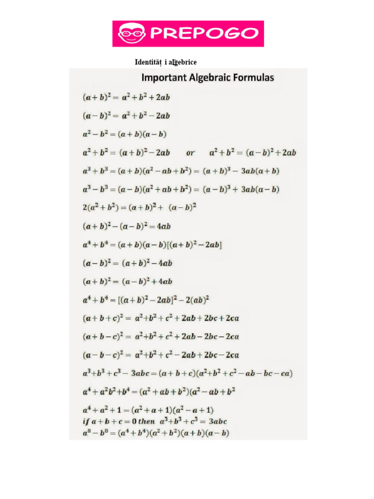 Formule Importante de Algebra - Matematică PDF | PDF