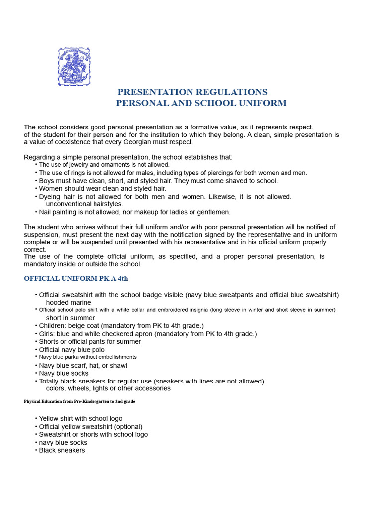 School Uniform and Presentation Guidelines | PDF | Clothing | Fashion