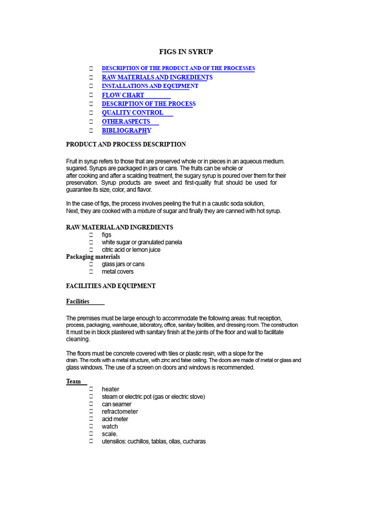 Figs in Syrup: Production Process Guide | PDF | Water | Sodium Hydroxide