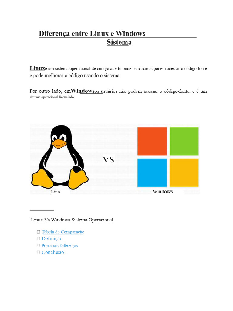 Diferenças entre Linux e Windows | PDF | Linux | Kernel (sistema ...
