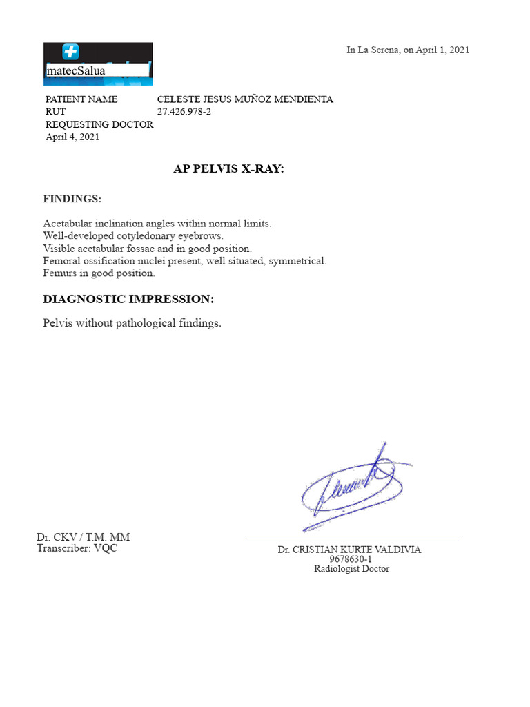 Pelvis X-Ray Report | PDF