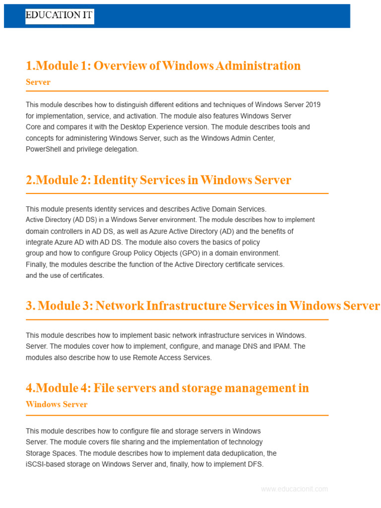 Windows Server Administration Course PDF | PDF | Active Directory | Hyper V