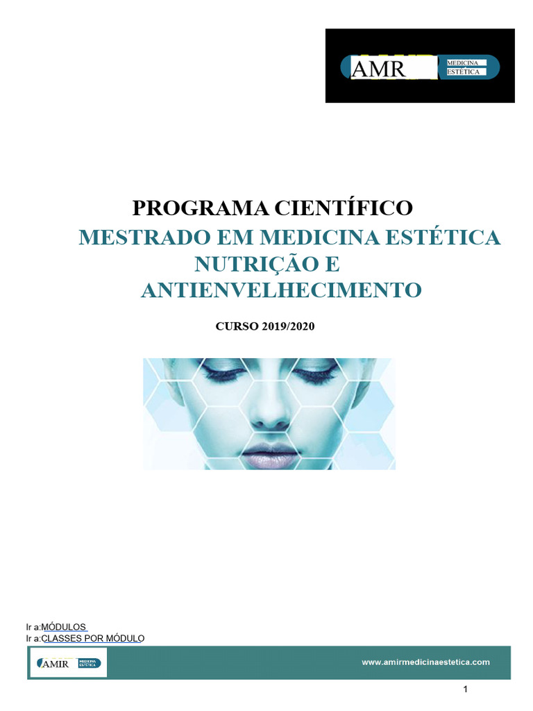 Mestrado em Medicina Estética 2019/2020 | PDF | Dermatologia | Nutrientes
