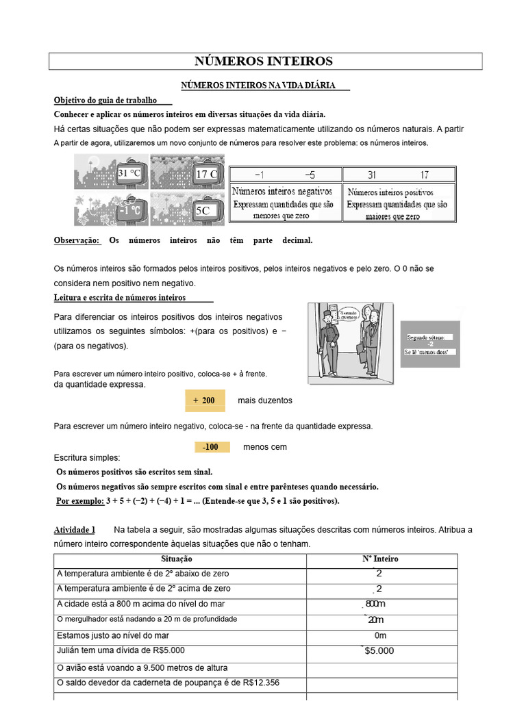 Números Inteiros: Aplicações e Operações | PDF | Números | Número inteiro