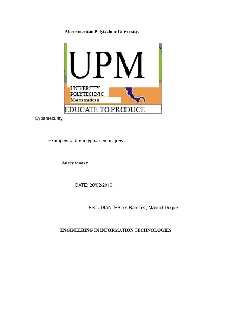 Examples of 5 Encryption Techniques. | PDF | Encryption | Cipher