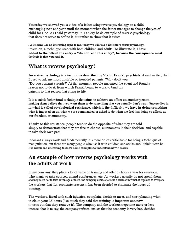 Understanding Reverse Psychology Techniques | PDF | Psychology ...