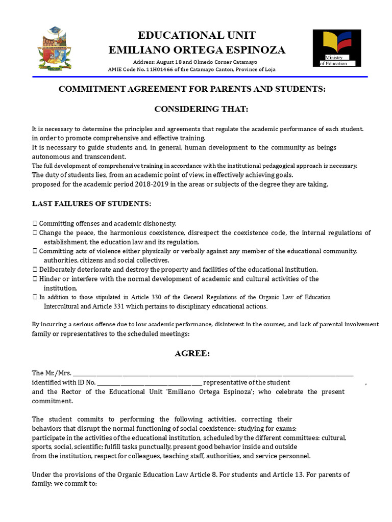 Commitment Act of Parents and Students | PDF | Teachers | Justice
