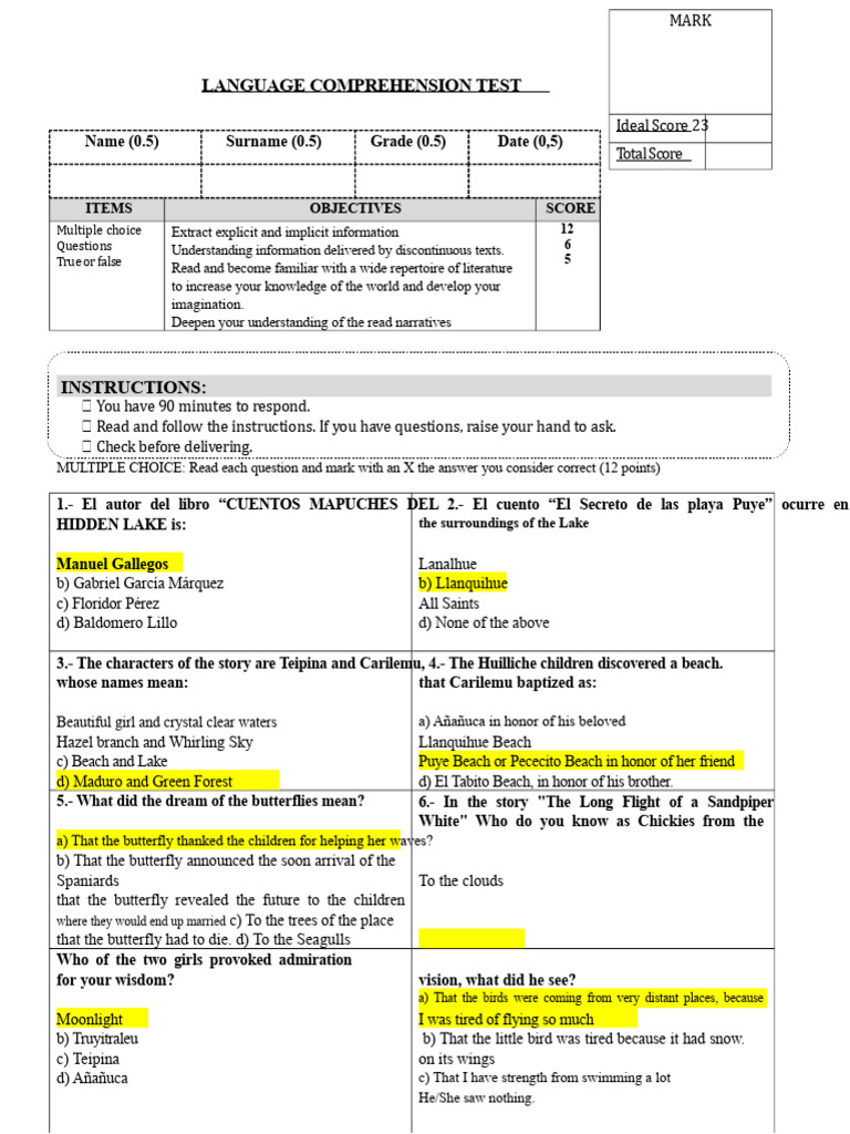 Language Comprehension Test Guide | PDF | Multiple Choice | Reading ...