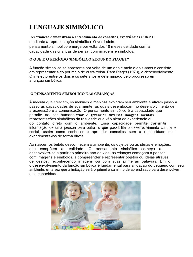 Desenvolvimento do Pensamento Simbólico | PDF | Pensamento | Aprendizado
