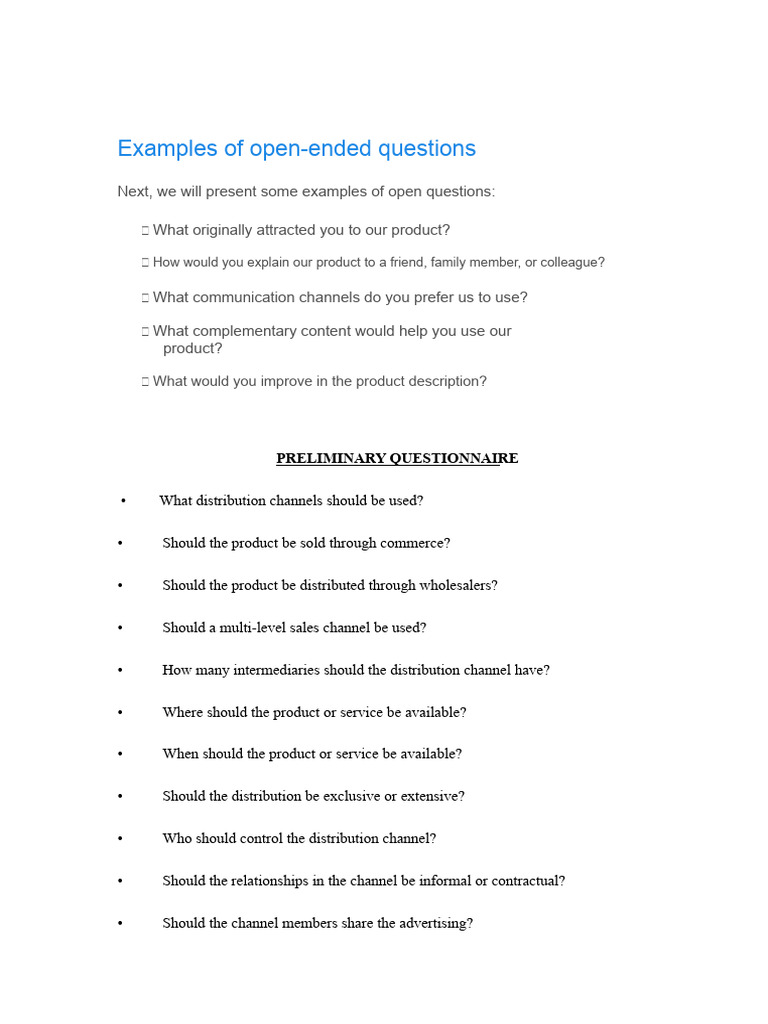 Open-Ended and Closed Questions Guide | PDF | Inventory | Warehouse